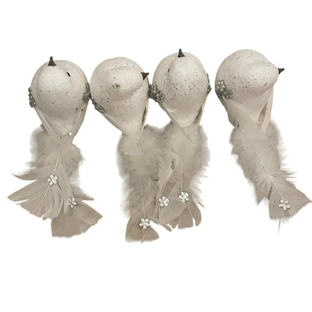 Rachel Roy Rhinestone Feathered Dove Christmas Tree Clips Set of 4 White New